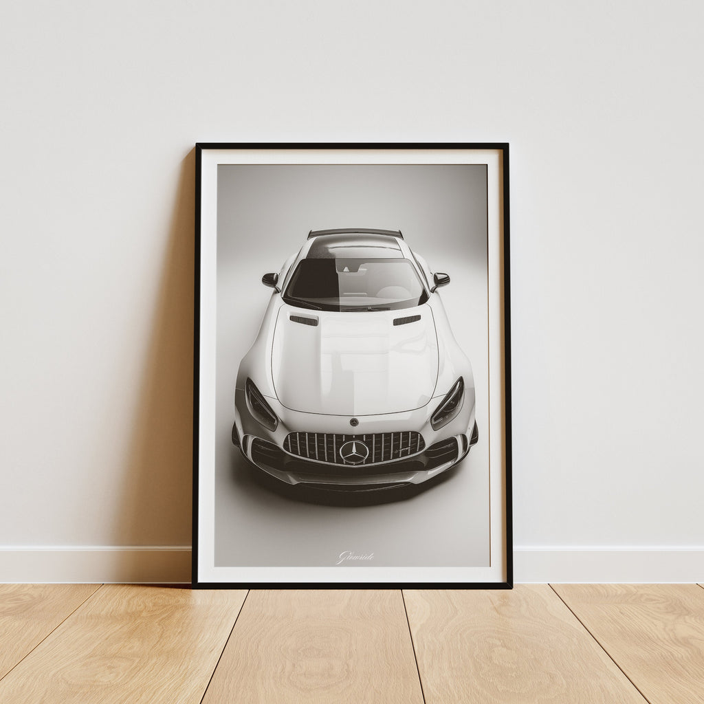 Mercedes-Benz GTR Poster Luxury Line – Schwarz-Weiß Auto-Kunstwerk